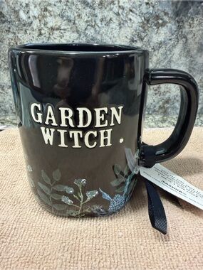Rae Dunn “Garden Witch” 16 oz Black Floral Mug | NWT